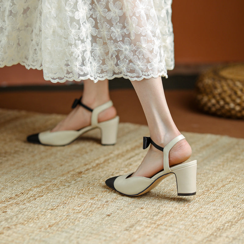 Alisa Cap Toe Chunky Low Heel Pumps with Bow Newgew