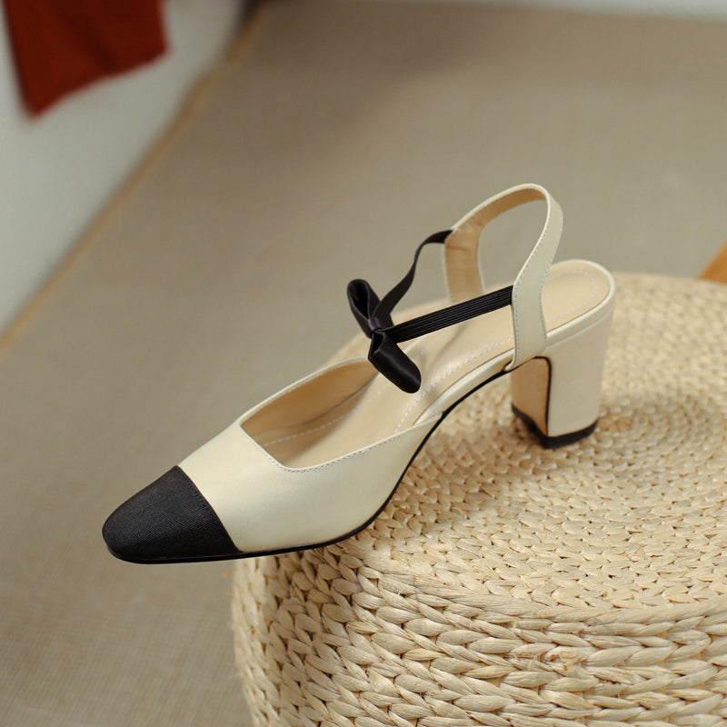 Alisa Cap Toe Chunky Low Heel Pumps with Bow Newgew