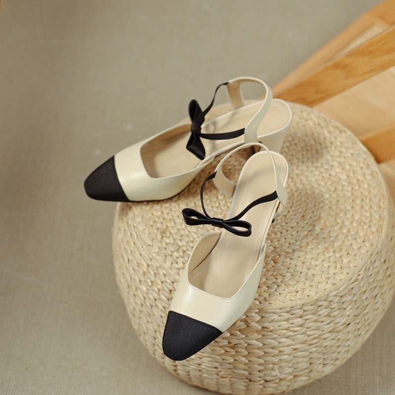 Alisa Cap Toe Chunky Low Heel Pumps with Bow Newgew