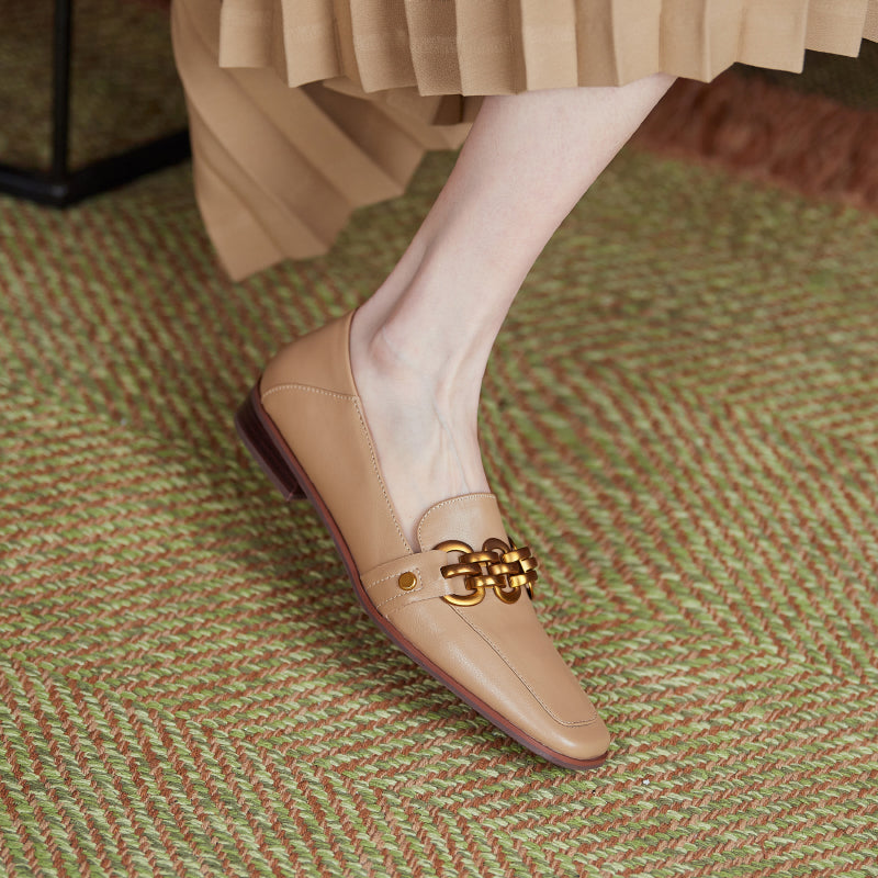 Ada Genuine Leather Loafers with Chain Newgew