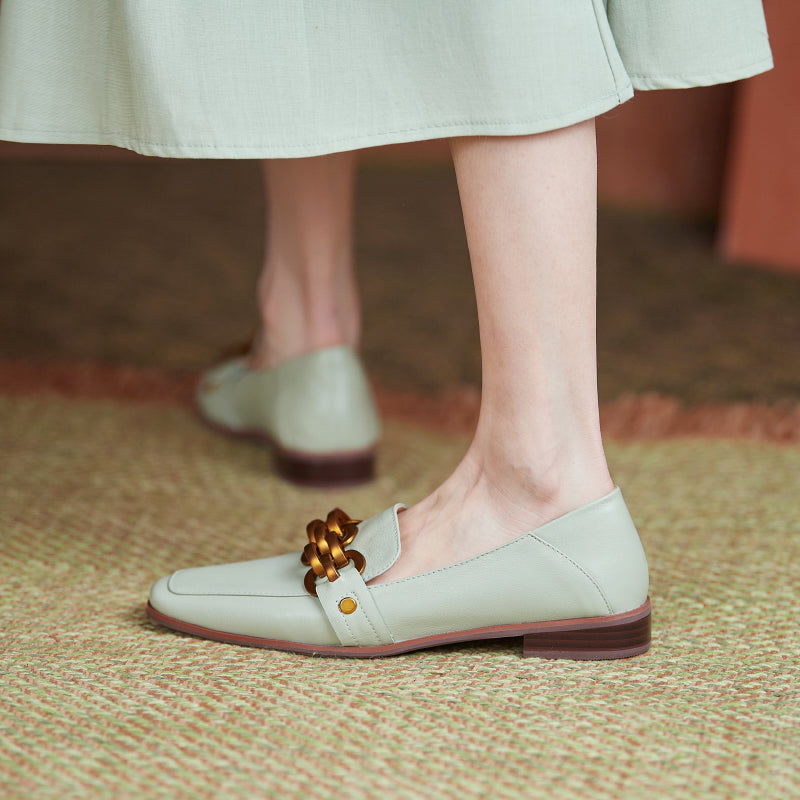 Ada Genuine Leather Loafers with Chain Newgew