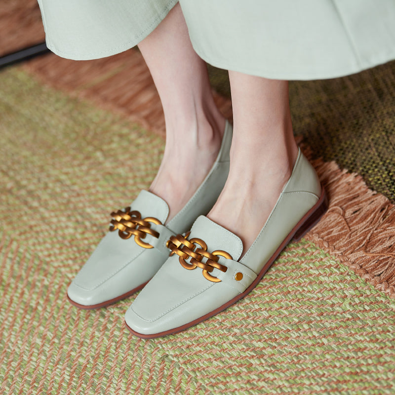 Ada Genuine Leather Loafers with Chain Newgew