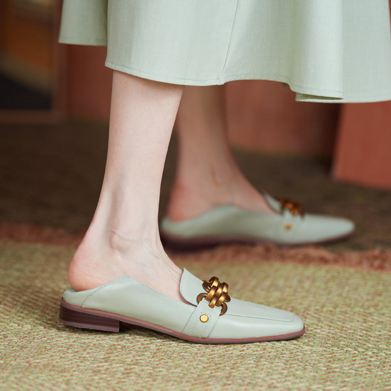 Ada Genuine Leather Loafers with Chain Newgew