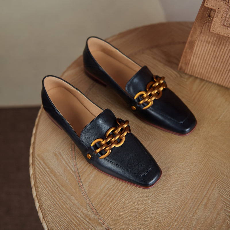 Ada Genuine Leather Loafers with Chain Newgew