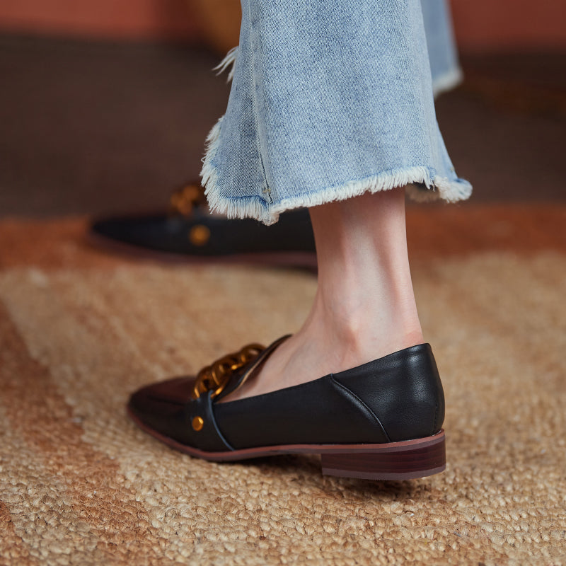 Ada Genuine Leather Loafers with Chain Newgew