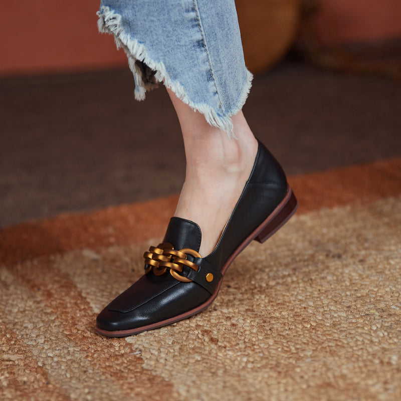 Ada Genuine Leather Loafers with Chain Newgew