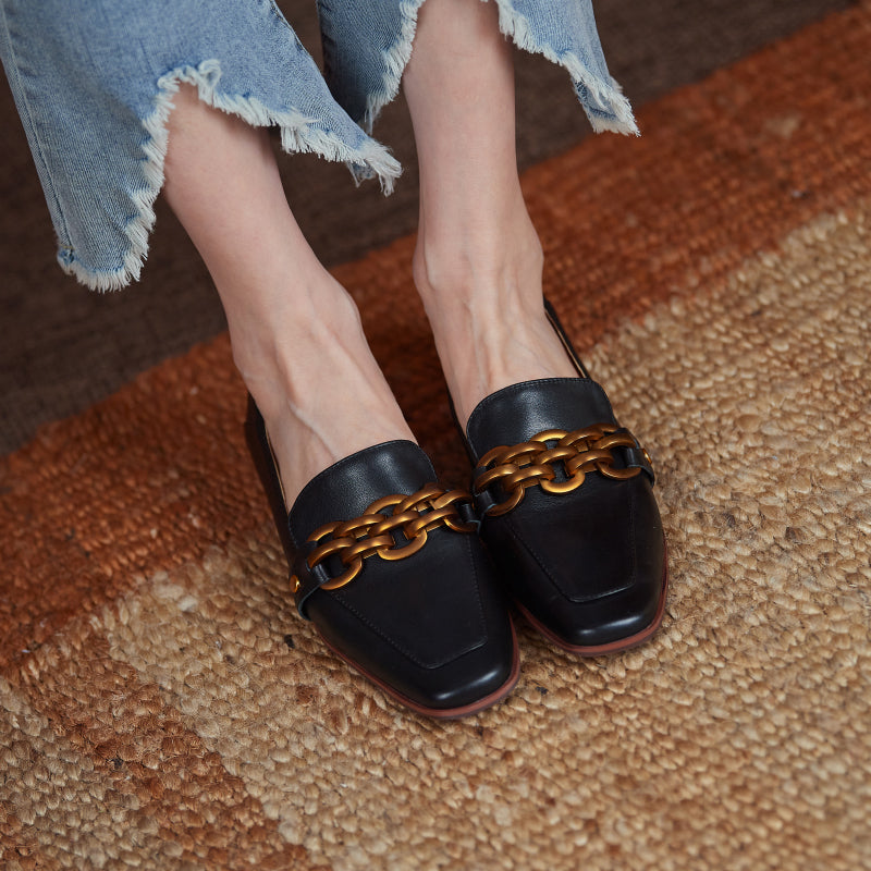 Ada Genuine Leather Loafers with Chain Newgew
