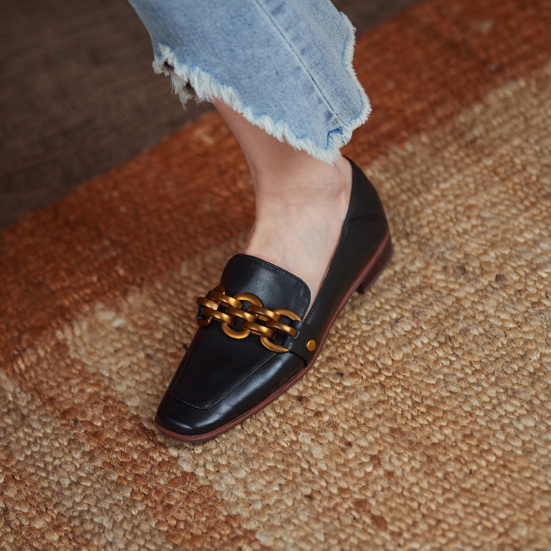 Ada Genuine Leather Loafers with Chain Newgew