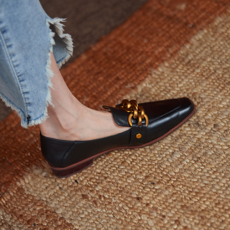 Ada Genuine Leather Loafers with Chain Newgew
