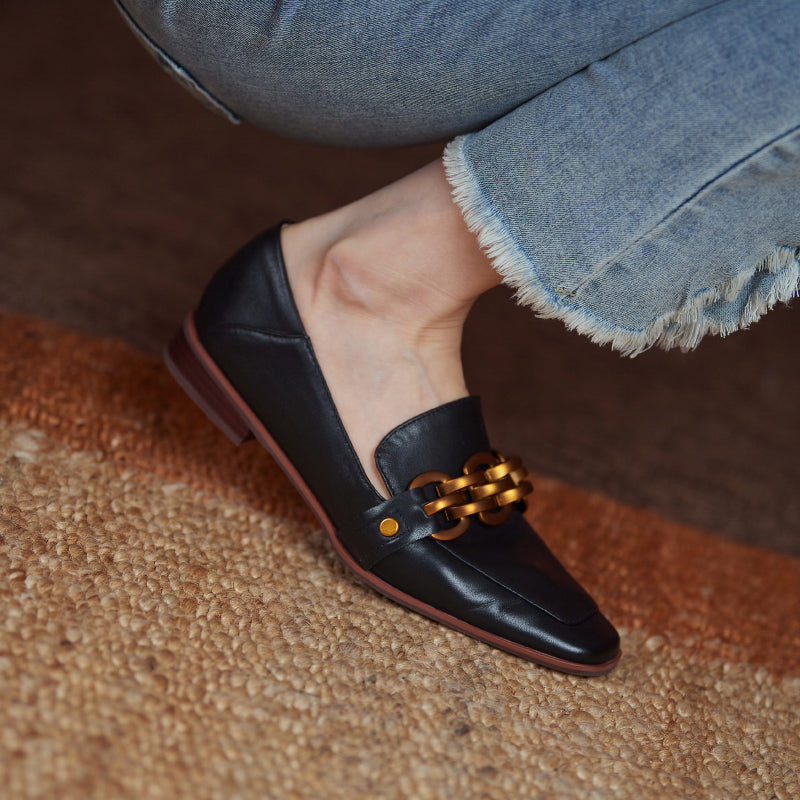 Ada Genuine Leather Loafers with Chain Newgew