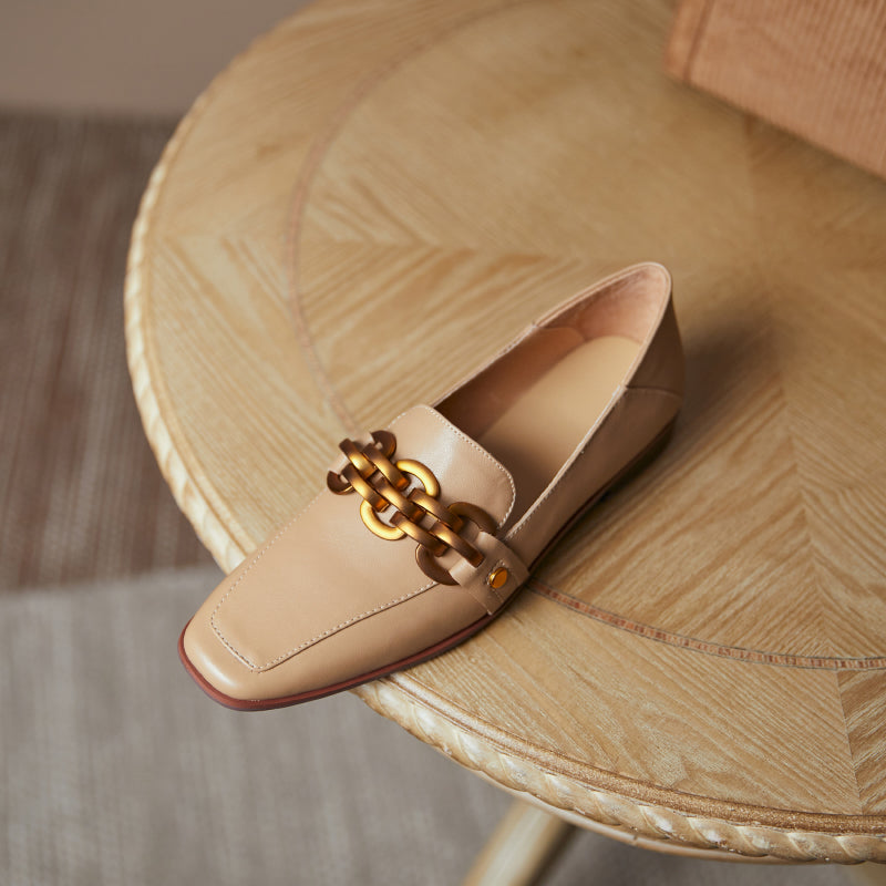 Ada Genuine Leather Loafers with Chain Newgew