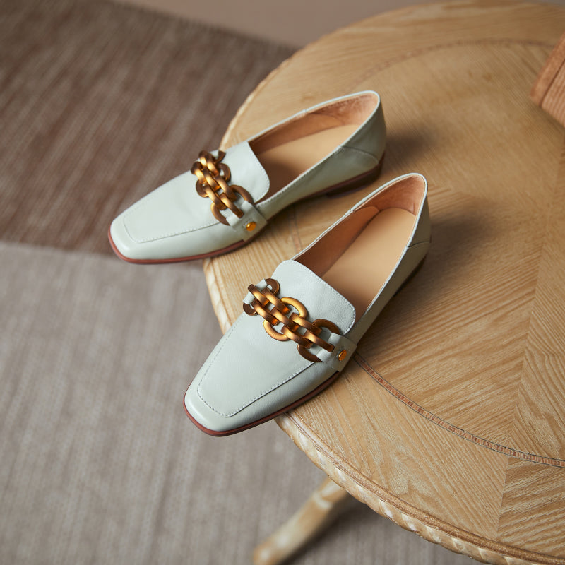 Ada Genuine Leather Loafers with Chain Newgew