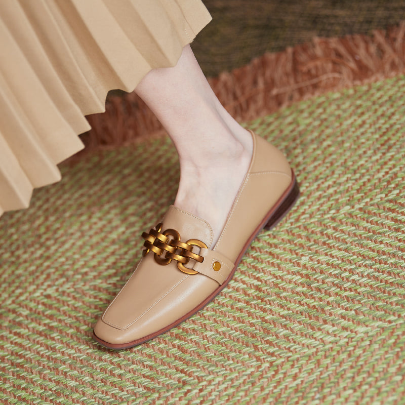 Ada Genuine Leather Loafers with Chain Newgew