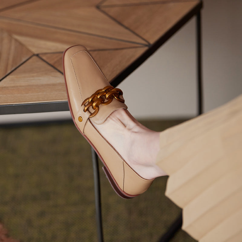 Ada Genuine Leather Loafers with Chain Newgew