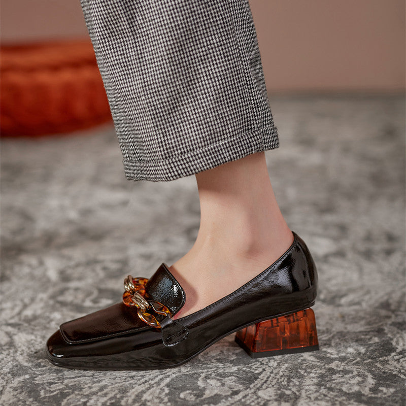 Eldora Low Heel Loafers with Chain Decoration NEW GEW