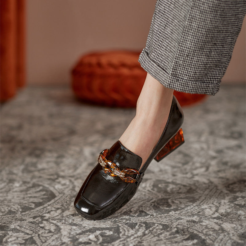 Eldora Low Heel Loafers with Chain Decoration NEW GEW