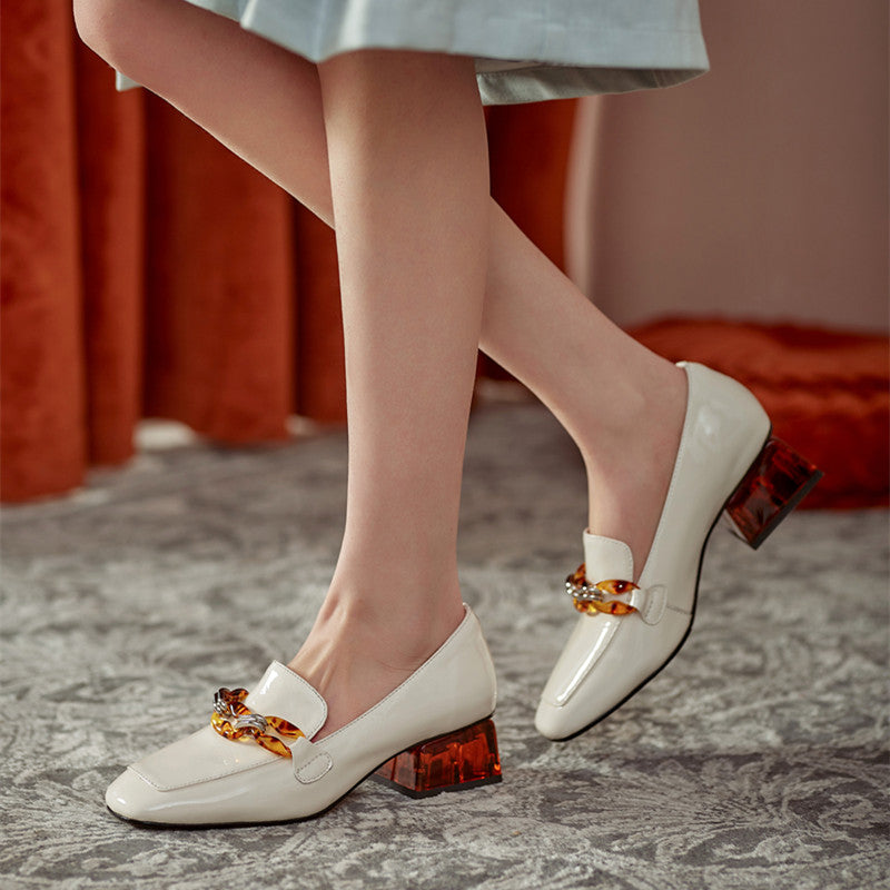 Eldora Low Heel Loafers with Chain Decoration NEW GEW