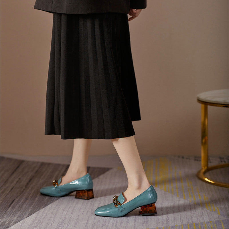 Eldora Low Heel Loafers with Chain Decoration NEW GEW