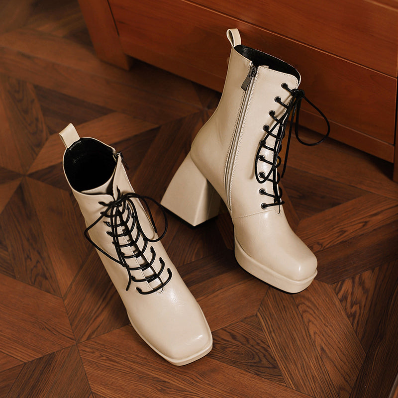 Brooke Lace up Chunky Ankle Boots Newgew