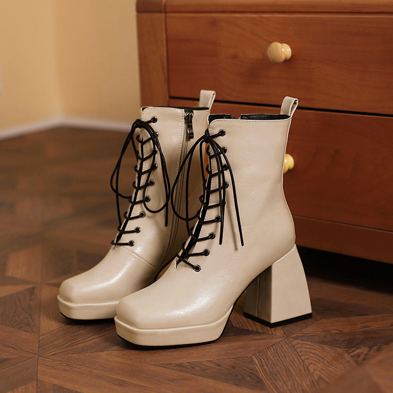 Brooke Lace up Chunky Ankle Boots Newgew