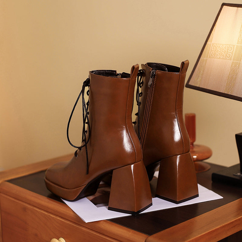 Brooke Lace up Chunky Ankle Boots Newgew
