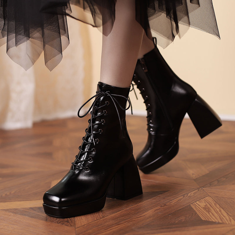 Brooke Lace up Chunky Ankle Boots Newgew