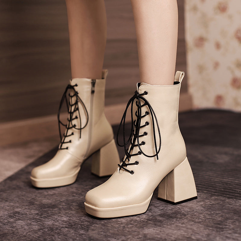 Brooke Lace up Chunky Ankle Boots Newgew