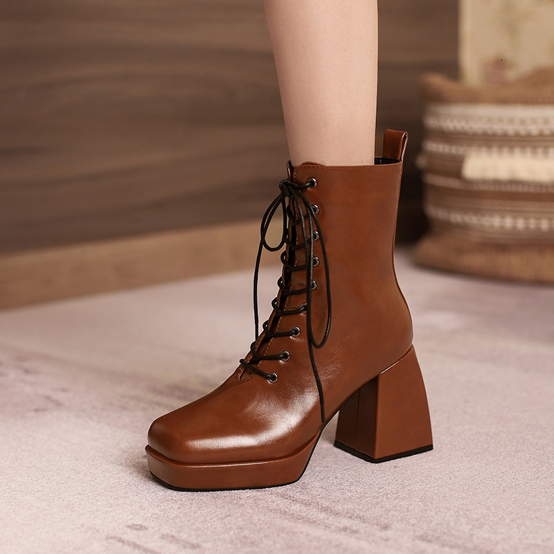 Brooke Lace up Chunky Ankle Boots Newgew