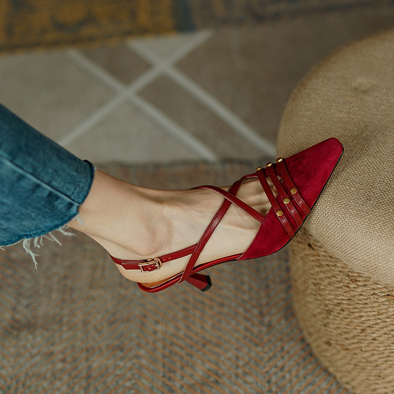 Chloe Cross Strap Kitten Heels NEW GEW