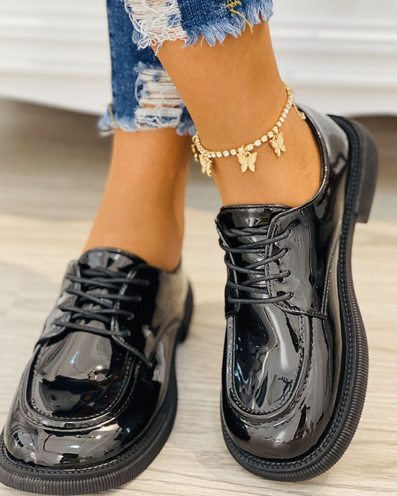 Lace-up Round Toe Slip On Loafers Newgew