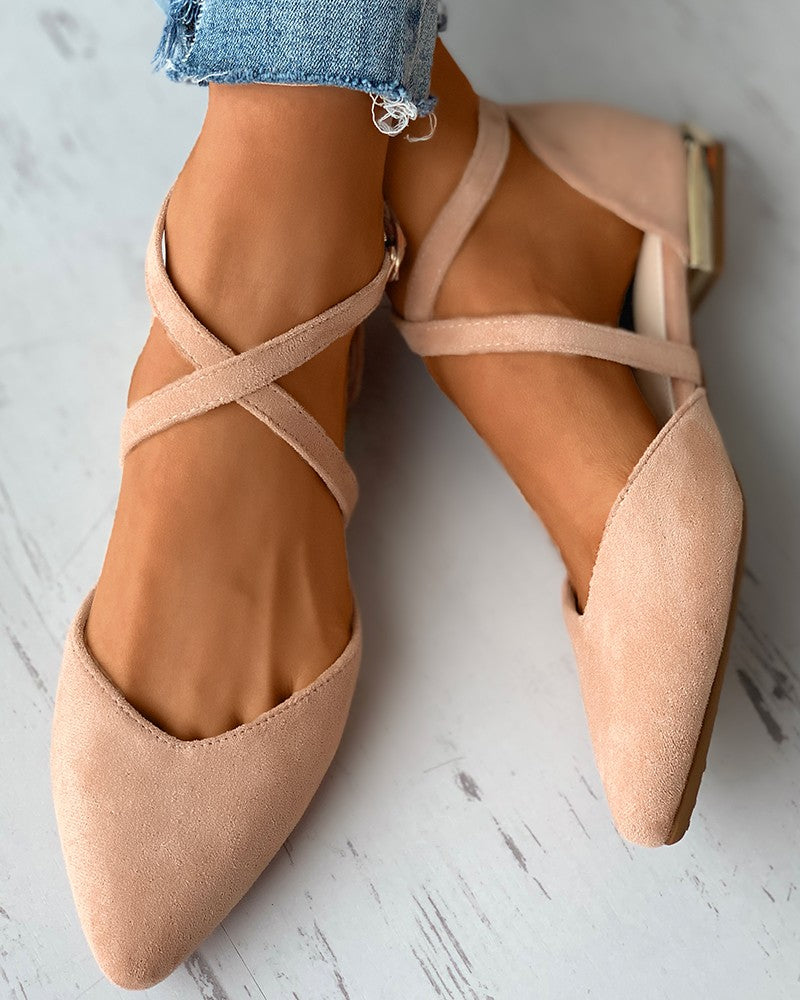 Suede Pointed Toe Bandage Flats Newgew
