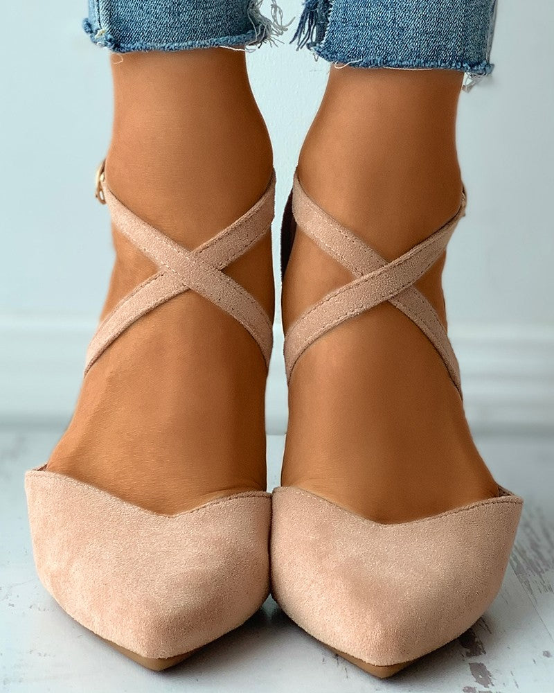 Suede Pointed Toe Bandage Flats Newgew