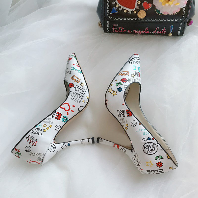 Berna Emoji Print Heels Newgew