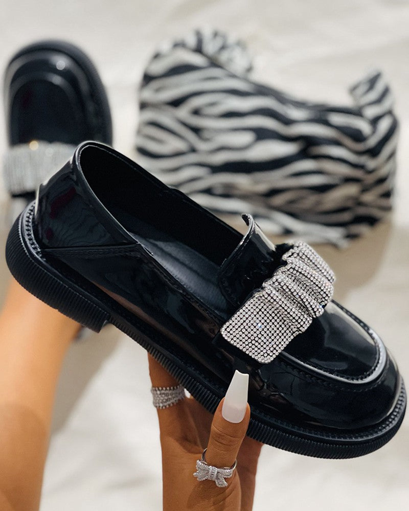 Studded Ruched Strap Slip On Loafers Newgew