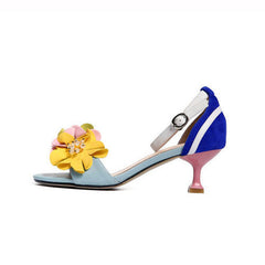 Handmade Ankle Strap Heeled Sandals with Flower Decoration Newgew
