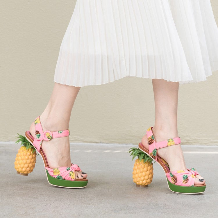 Marion Novelty Heel Fruit Print Platform Sandals newgew