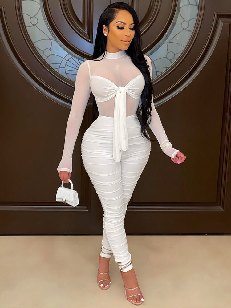 One Piece Long Sleeve Mesh Patchwork Jumpsuits Newgew
