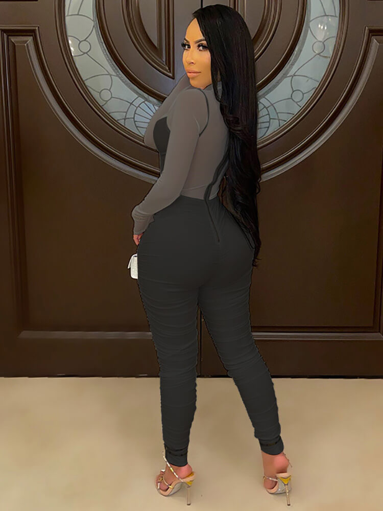 One Piece Long Sleeve Mesh Patchwork Jumpsuits Newgew