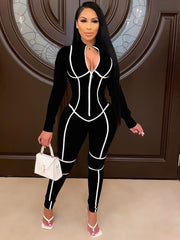 One Piece Long Sleeve Zipper Bodycon Jumpsuits Newgew