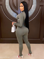 One Piece Long Sleeve Zipper Bodycon Jumpsuits Newgew