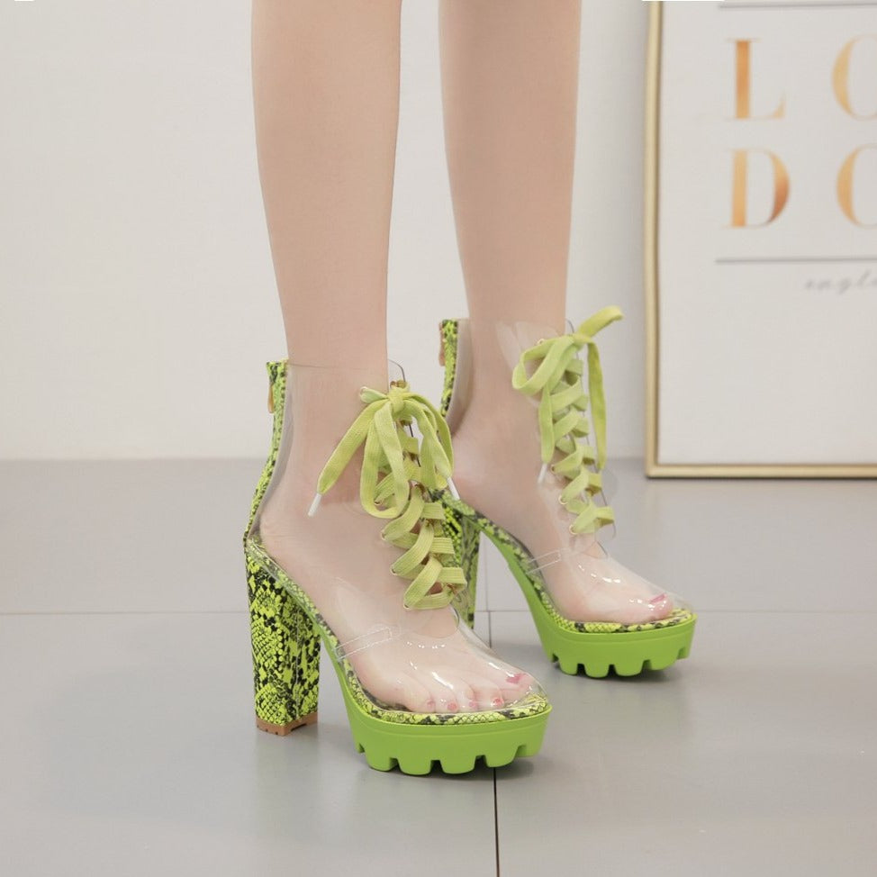 Back Zipper Chunky Heeled Boots Newgew