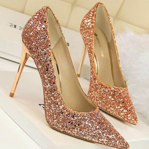 Sequin Decor Point Toe Stiletto Heeled Court Pumps Newgew