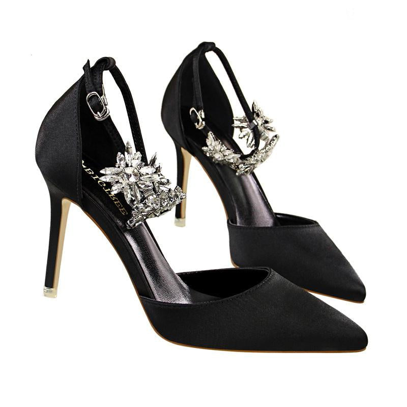 Rhinestone Decor Ankle Strap Stiletto Pumps Newgew