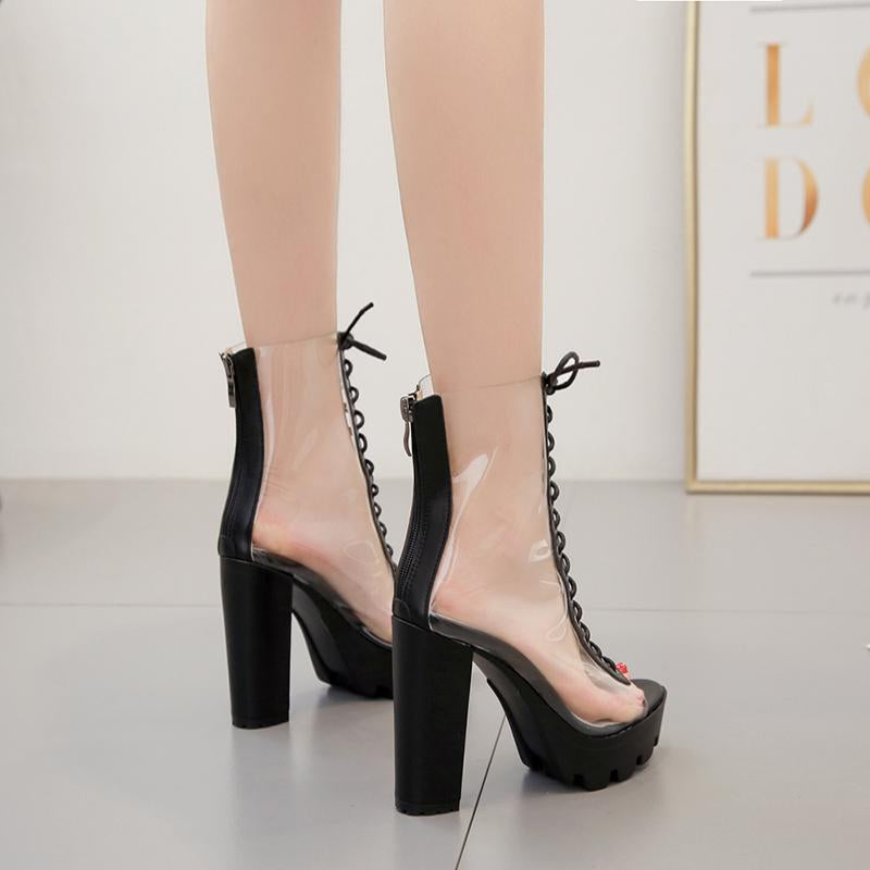 Peep-toe Chunky Heeled Booties Newgew