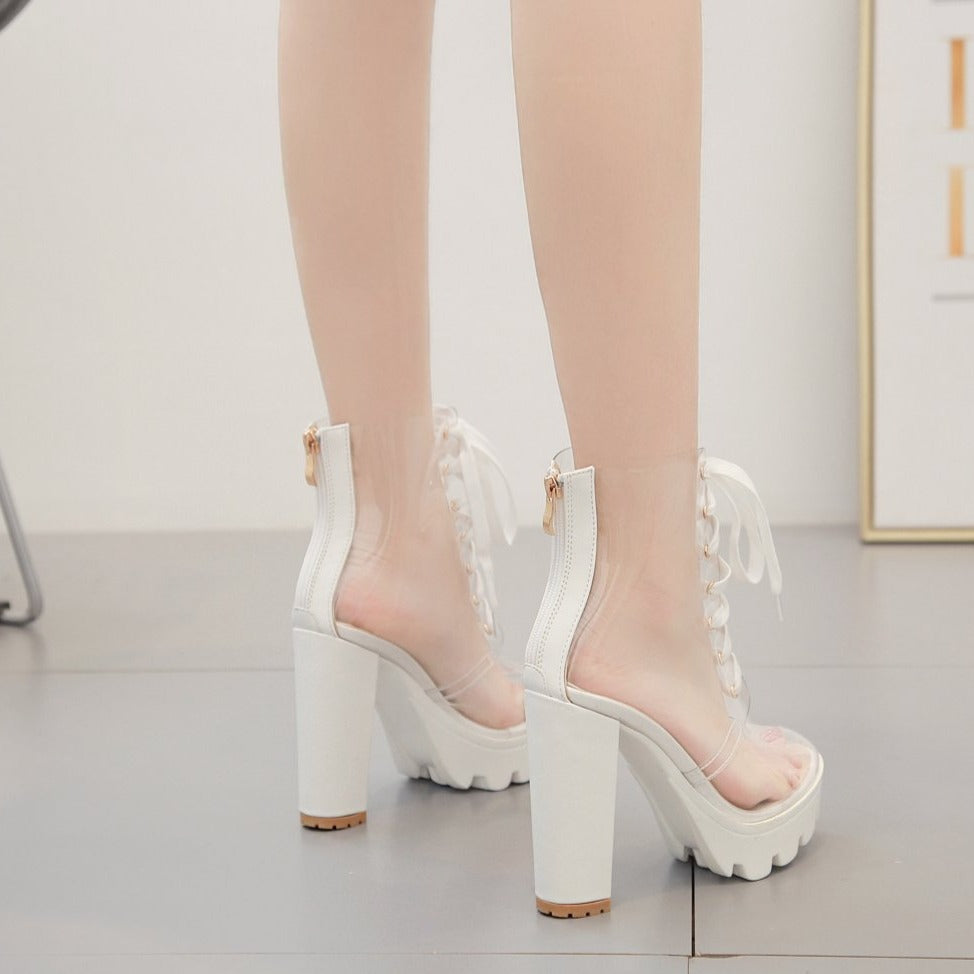 Back Zipper Chunky Heeled Boots Newgew