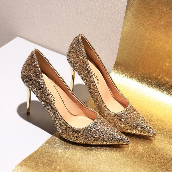 Sequin Decor Point Toe Stiletto Heeled Court Pumps Newgew