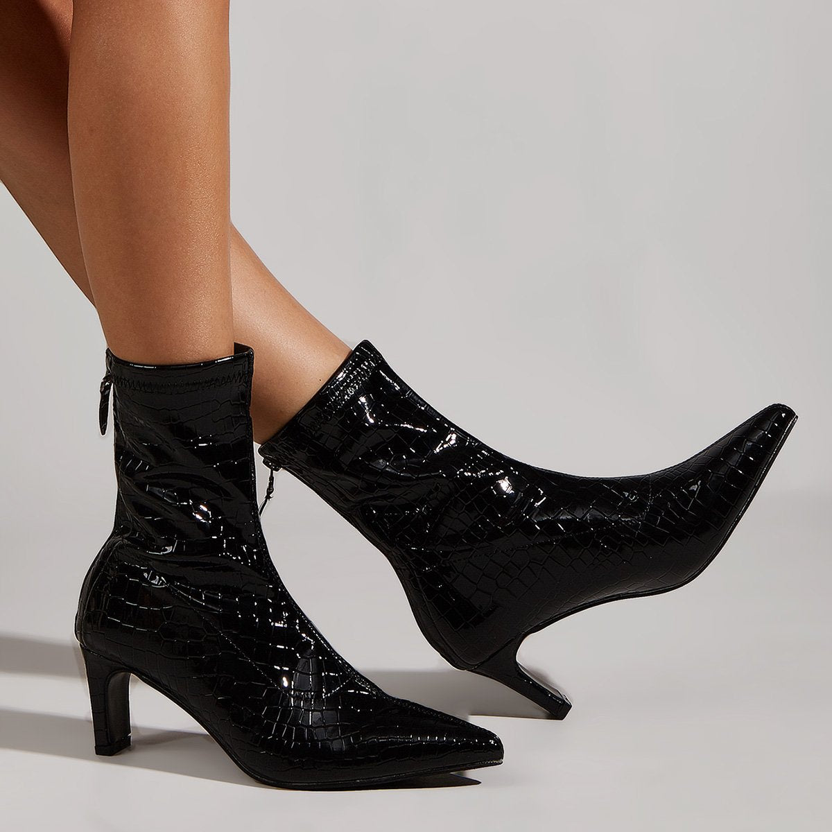 Metallic Back Zipper Boots Newgew