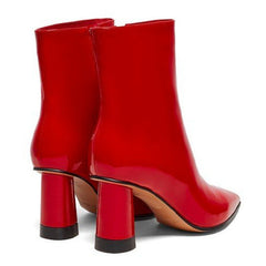 Millie's Pointed Toe Chunky Heel Patent Leather Short Boots Newgew