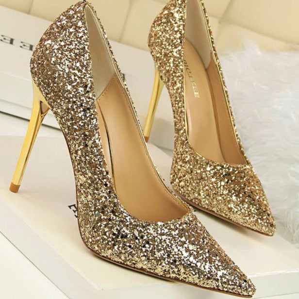Sequin Decor Point Toe Stiletto Heeled Court Pumps Newgew