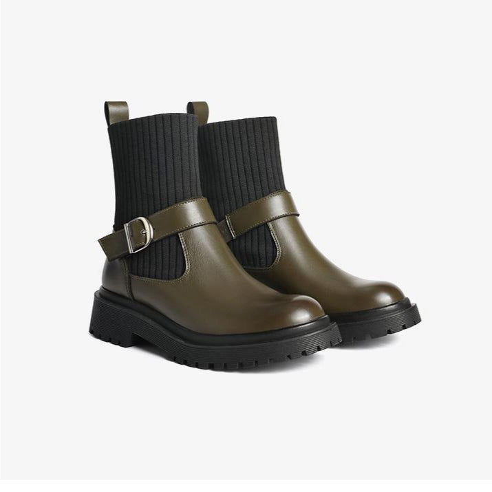 Buckle Design Knitted Tube Chelsea Boots Newgew